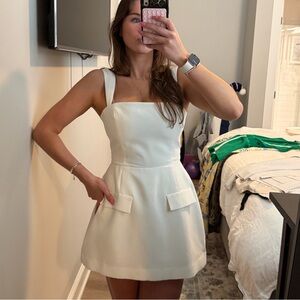 Amanda Uprichard White Mini Dress with Square Neck & Pocket Flaps
